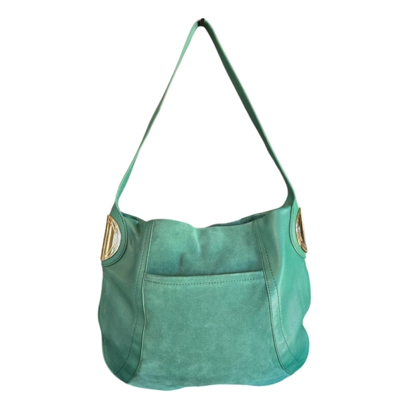 B. Makowsky Forest Green Suede Leather Hobo Shoulder Bag